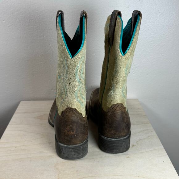 Girl Ariat 10014121 TALL BUCKAROO BRN SUEDE CROSS SQUARE TOE COWBOY Boots size 2 - Picture 4 of 9